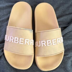 Burberry Tan Logo Slide Sandals